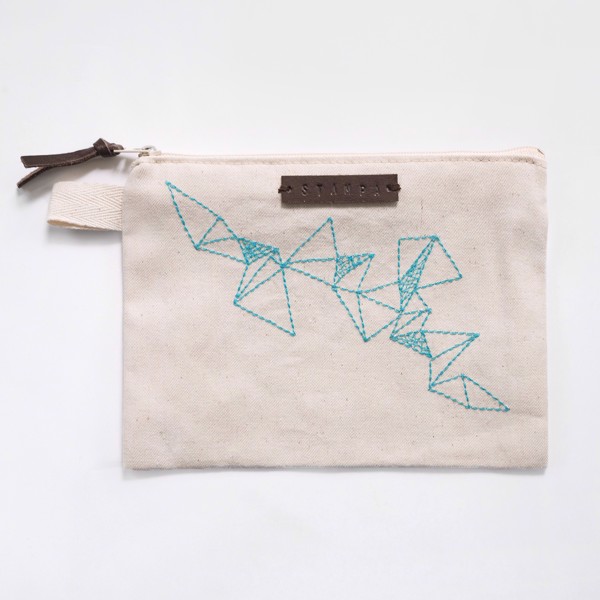 Picture of Turquoise Triangles Embroidery Zipper Pouch