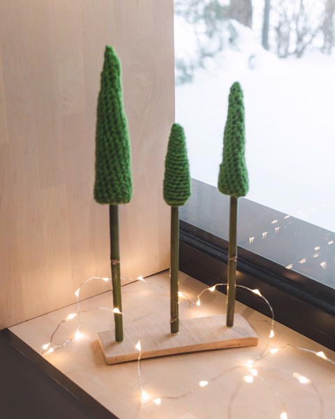 Picture of Tall Knitted Christmas Trees with wooden base
