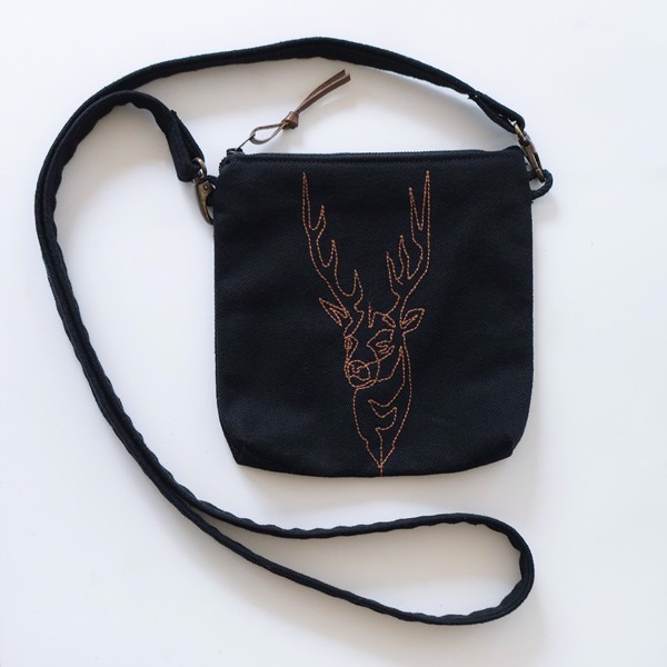 Picture of Small Black Crossbody Bag with Elk Embroidery