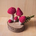 Picture of Crochet Red Mushroom Garden on Wooden Base