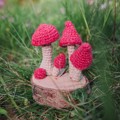 Picture of Crochet Red Mushroom Garden on Wooden Base